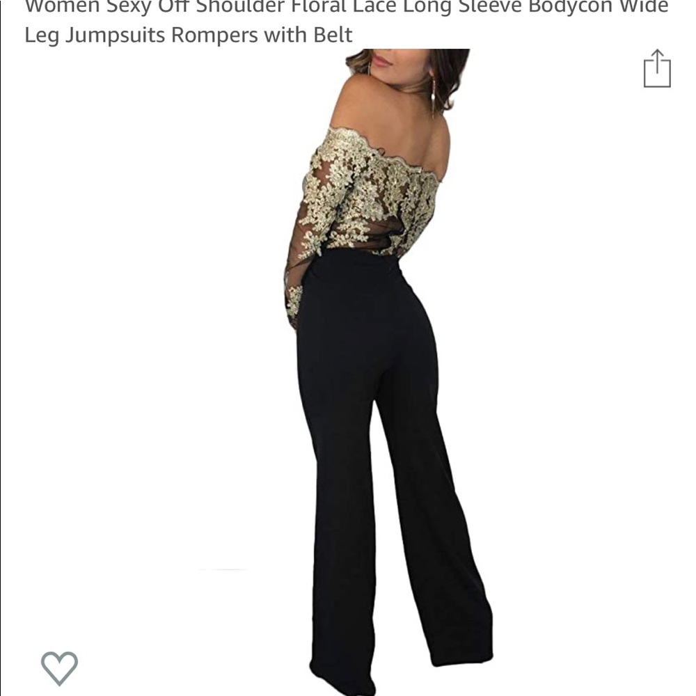 Off Shoulder Lace Long Sleeve Wide Leg Jumpsuit